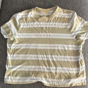 Madewell Tan and White Striped Boxy Tee